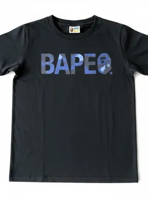 Authentic BAPE A Bathing Ape Womens Small Black Camo Logo Graphic Tee Shirt thumbnail 1