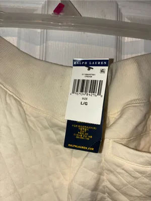 Polo Ralph Lauren Women large Cotton quilted Jacquard Clbhouse Cream Jogger Pan thumbnail 4