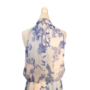 Lulus Float To‎ You White Blue Floral Halter Tiered Midi Dress Small Romantic thumbnail 7