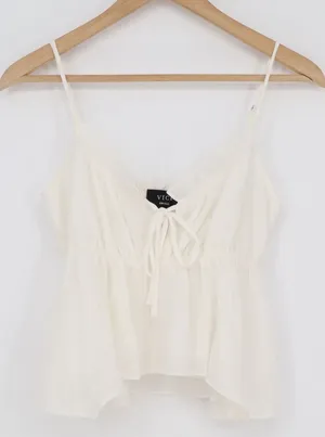 VICI Cream White Ruffle Tie Front Smocked Peplum Camisole Top Small thumbnail 1
