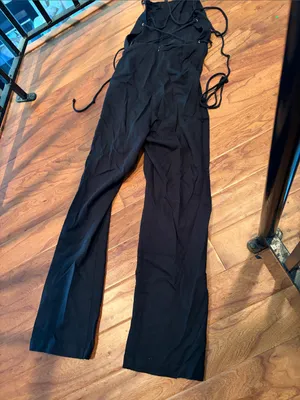 Reformation Oregano Jumpsuit Lace Up Back Linen Black Size 4 thumbnail 11