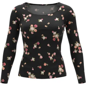 J. Jill Luxe Supima Boat-Neck‎ Tee Black Floral Rose Long Sleeve Top Small thumbnail 1