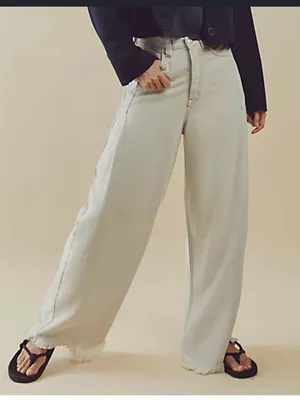 We The Free old west High Rise Slouchy Jean’s Wide Leg Jeans in Light Cream thumbnail 1