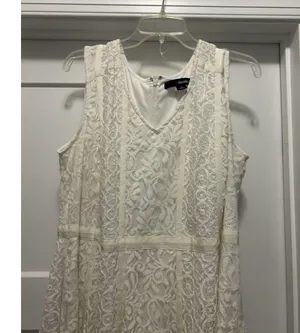 Women’s Size 18 W White Midi Dress Sleeveless Lace Overlay Shark tail Hem Bride thumbnail 2