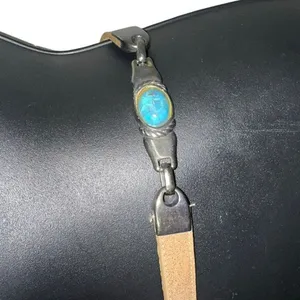 Elite Tan Faux Leather Skinny Chain Belt Turquoise Stone Western Boho Small‎ thumbnail 3