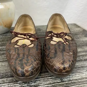 Salvatore Ferragamo Brown Textured Reptile Croc Print Leather Slip On Shoes 6 thumbnail 3
