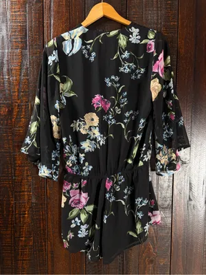 Olivaceous Floral Chiffon V-Neck Kimono Romper - Medium thumbnail 6