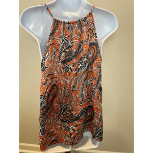 Ann Taylor Top Orange Navy Paisley Racerback Spaghetti Strap Size M thumbnail 3