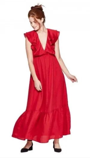 A New Day Women’s Flutter Short Sleeve Maxi Dress Red Size Large thumbnail 1