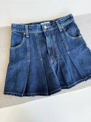 Zara Dark Rinse Blue Denim Pleated Mini Skirt Size XS thumbnail 9