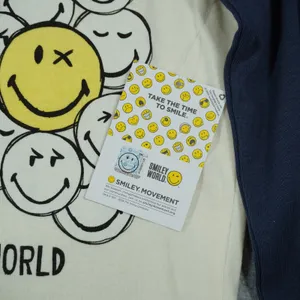 The‎ Vinyl Icons SmileyWorld Raglan Baseball Tee Navy Cream XS NWT Casual Lounge thumbnail 3