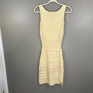 Cremieux Crochet Sleeveless Waist Band Body Con Sheath Dress Size XS Tan Beige thumbnail 6