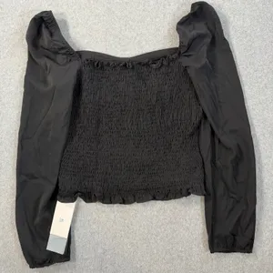 COMMENSE Women's Medium Black Bustier Style Smocked Puff Long Sleeve Crop Top thumbnail 10