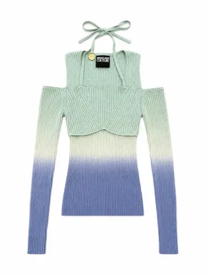 Versace Jeans Couture Cold Shoulder Ombré Rib Knit tie Top Women’s XS Designer thumbnail 4