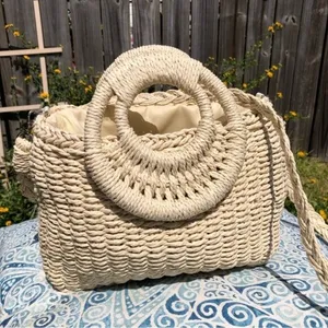 NEW Straw Purse bag Tan thumbnail 1