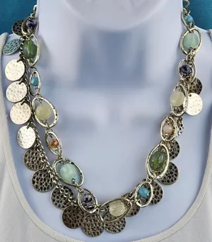 Premier Designs Multicolor Layered Beaded Charm Statement Necklace Silver Tone  thumbnail 7