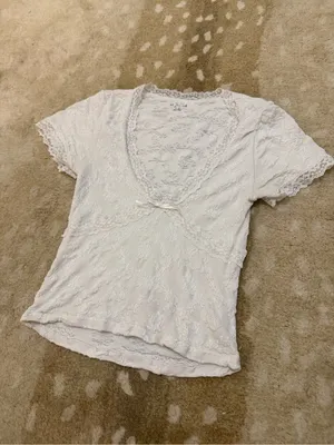Out From Under White Floral Lace Short Sleeve Top M/L Bow Lingerie Coquette thumbnail 3