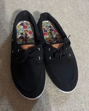 Black Canvas Lace-Up Sneakers with Floral Insole thumbnail 1