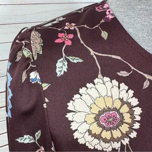 Vince Camuto Floral‎ Puff Sleeve Button Front Blouse Brown Pink Small Wildflower thumbnail 6