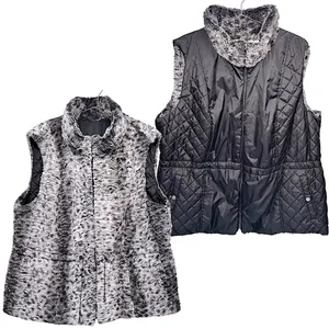 Reversible Vest Leopard Faux Fur Quilted Black with Fur Trim Vintage Y2K Mobwife thumbnail 2