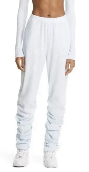 Staple & Hue Freya Pants Sky Blue Waffle Knit Ruched Leg Thermal Size Large thumbnail 1