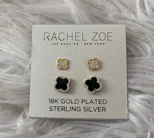 Rachel Zoe NWT 18k gold plated sterling silver set of two stud earrings thumbnail 2
