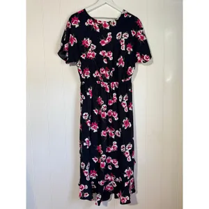J.Crew Floral Wrap Dress Blue Pink V Neck Short Sleeve Medium thumbnail 4