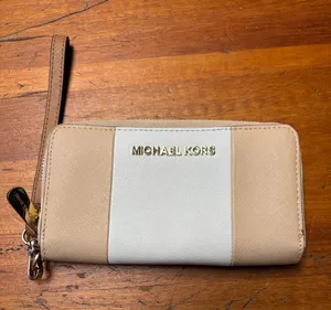Michael Kors Beige and Cream Zip-Around Wristlet Wallet thumbnail 1