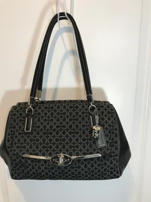 Coach Madison Madeline East/West Satchel Black/Gray Sig Jacquard EUC thumbnail 1