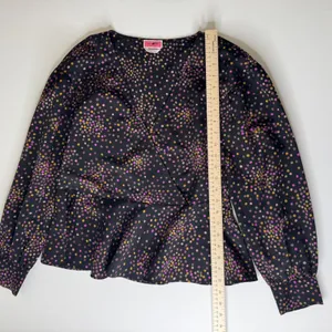 Kate Spade Polka Dot Wrap Blouse‎ Size XS Black Peplum Long Sleeve Preppy Office thumbnail 6