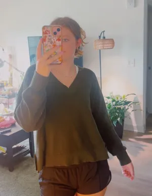 Michael Kors Olive Green V-Neck Sweater thumbnail 1