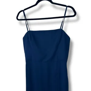 NEW Lulus Feeling Elegant Navy Blue Lace-Up Back Slit Chiffon Maxi Dress Medium thumbnail 6
