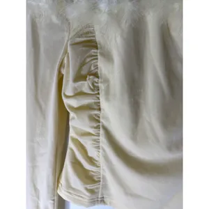 Chicwish butter yellow‎ long sleeve velvet top feather trim boho chic indie M thumbnail 4