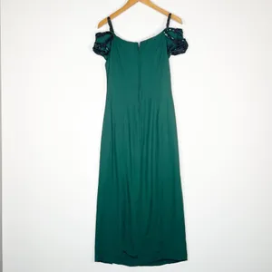Vintage 90s Niki Originals Emerald Green Beaded Sequin Gown Dress Womens 8 thumbnail 7