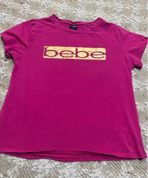 Trendy graphic print T-shirt, “”Bebe” size L thumbnail 1