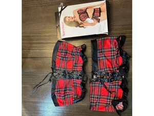 Tease Y2K Red Plaid 3 Piece Lingerie Set S/M NWT Y2K Punk thumbnail 2