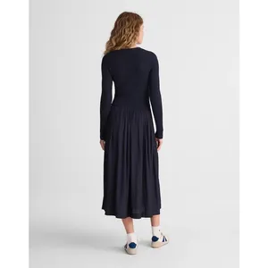 Madewell Ribbed Scoopneck Midi Dress A Line Classic Navy Blue Minimalist L NWT thumbnail 4
