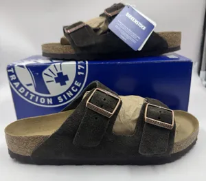 Birkenstock Arizona Mocca Brown Soft Footbed Suede Leather Women Sandals Size 10 thumbnail 1