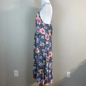 Hiatus Dress Womens XL Blue Pink‎ Floral Midi Strappy Open Back Casual Summer thumbnail 8