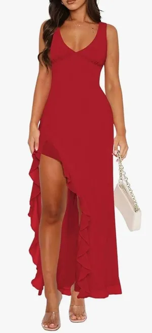Amazon Red Ruffle Maxi Dress thumbnail 1