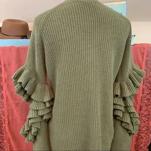 BP Olive Green Ruffle Cut Out Sleeve Sweater M thumbnail 5