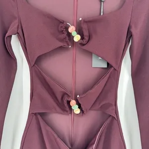 White Fox One‎ Desire Mini Dress Small Dark Burgundy Cutout Long Sleeve Beaded thumbnail 4