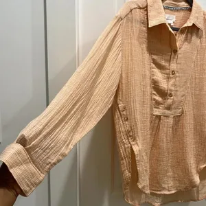 Anthropologie V-Neck Popover Cotton Long Sleeve Shirt in Orange Sz S thumbnail 8