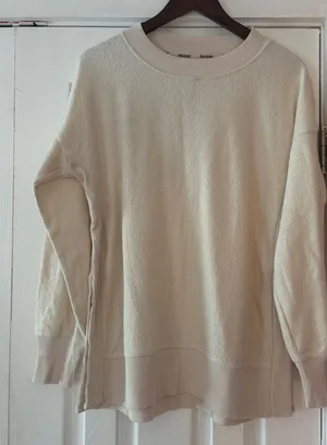 Aerie Chilled Out Cream Fleece Oversized‎ Sweatshirt Ribbed Trim Small NWT thumbnail 1