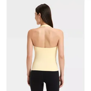 All In Motion Everyday Soft Yellow Halter Top Built-in Shelf Bra Active Tank XS thumbnail 2
