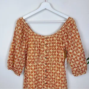 Lost + Wander Golden Dawn Orange Geometric Print Puff Sleeve Boho Maxi Dress S thumbnail 3