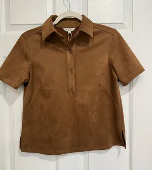 Faux Suede‎ Short Sleeve Brown Top Womens S NWT thumbnail 1