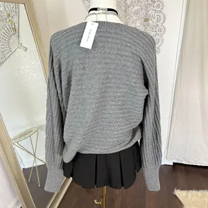 Chunky Boxy Soft Grey Oversized Bat Sleeve Sweater Pink Rose NWT XL thumbnail 3