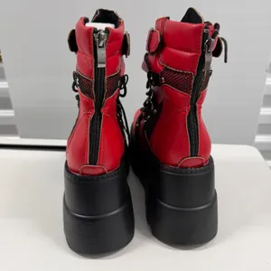 Red Platform Boots Gothic Punk Studded Mesh Wedge Ankle Boots Red Black Size 38 thumbnail 6