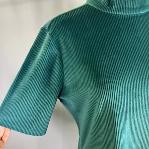 ModCloth Corduroy Ribbed Green Bodycon‎ Midi Dress Mock Neck Women's Size L thumbnail 3